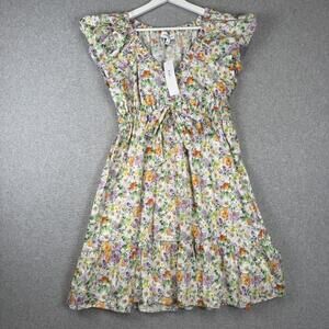 Brand New Gilli Women's Size Small White Floral Cottagecore Mini Swing Dress